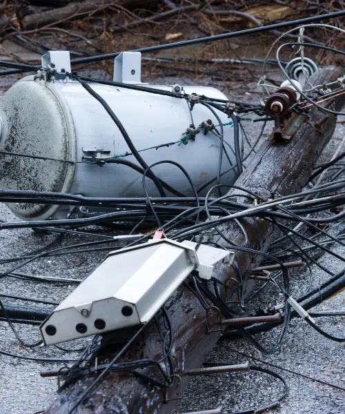 Downed power line with transformer