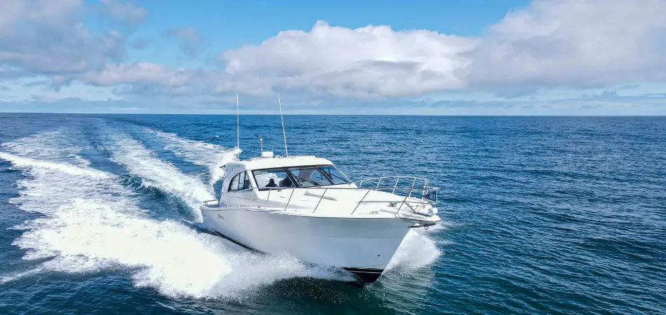 A recreational boat on the open sea